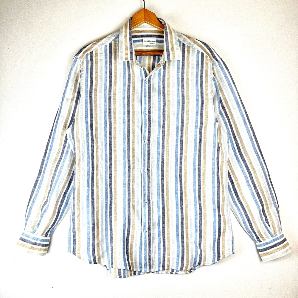 Mario Romano Multi Colored Stripe Linen Button Down Shirt Resort Business Casual